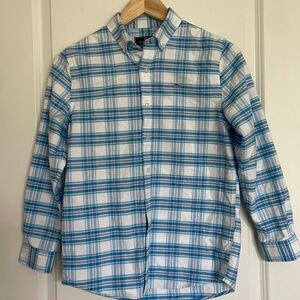 Vineyard Vines Boys Plaid Whale Shirt Blue/White M (12-14)